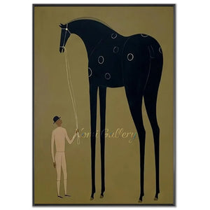 Abstract Folk Western Horse Oil Painting Olive Canvas Art #AA005