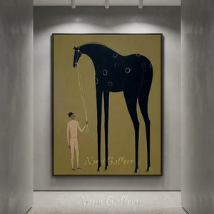 Abstract Folk Western Horse Oil Painting Olive Canvas Art #AA005