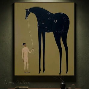Abstract Folk Western Horse Oil Painting Olive Canvas Art #AA005