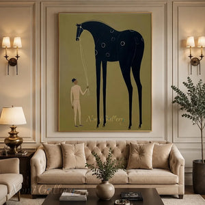 Abstract Folk Western Horse Oil Painting Olive Canvas Art #AA005