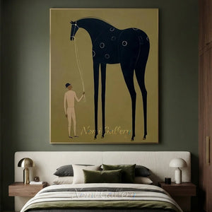 Abstract Folk Western Horse Oil Painting Olive Canvas Art #AA005