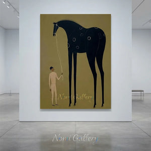 Abstract Folk Western Horse Oil Painting Olive Canvas Art #AA005