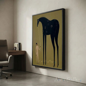 Abstract Folk Western Horse Oil Painting Olive Canvas Art #AA005