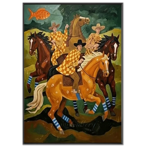 Folk Art Horse Oil Painting Retro Canvas #SS322