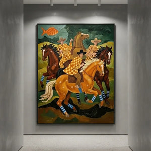 Folk Art Horse Oil Painting Retro Canvas #SS322