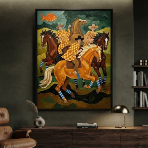 Folk Art Horse Oil Painting Retro Canvas #SS322