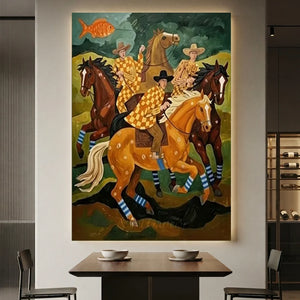 Folk Art Horse Oil Painting Retro Canvas #SS322