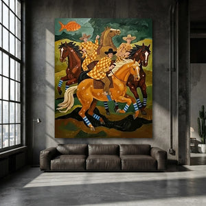 Folk Art Horse Oil Painting Retro Canvas #SS322