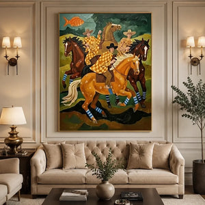 Folk Art Horse Oil Painting Retro Canvas #SS322