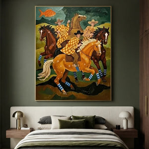 Folk Art Horse Oil Painting Retro Canvas #SS322