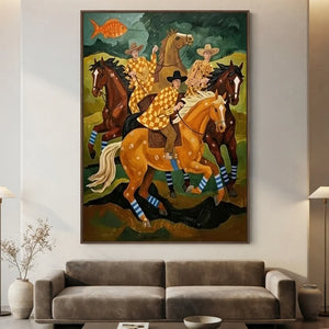 Folk Art Horse Oil Painting Retro Canvas #SS322