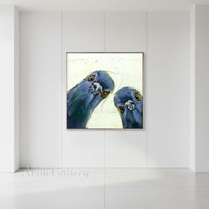 Handmade Expressive Funny Pigeons Impasto Animals Canvas Wall Art #TC047