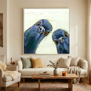 Handmade Expressive Funny Pigeons Impasto Animals Canvas Wall Art #TC047
