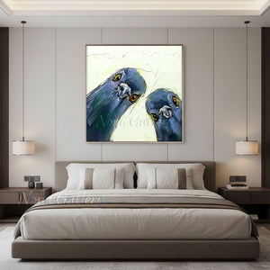 Handmade Expressive Funny Pigeons Impasto Animals Canvas Wall Art #TC047