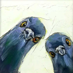Handmade Expressive Funny Pigeons Impasto Animals Canvas Wall Art #TC047