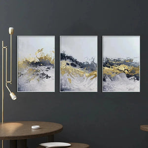 Modern Luxury Black, White & Gold Canvas Art | Gold Foil Triptych #AA 436