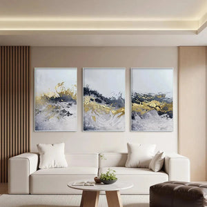 Modern Luxury Black, White & Gold Canvas Art | Gold Foil Triptych #AA 436