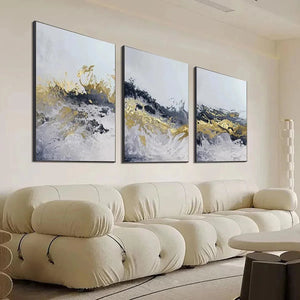 Modern Luxury Black, White & Gold Canvas Art | Gold Foil Triptych #AA 436
