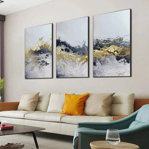 Modern Luxury Black, White & Gold Canvas Art | Gold Foil Triptych #AA 436