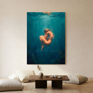 Luminous Woman in Deep Ocean - Hand-painted Oil Painting #SS270