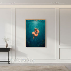 Luminous Woman in Deep Ocean - Hand-painted Oil Painting #SS270