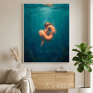 Luminous Woman in Deep Ocean - Hand-painted Oil Painting #SS270