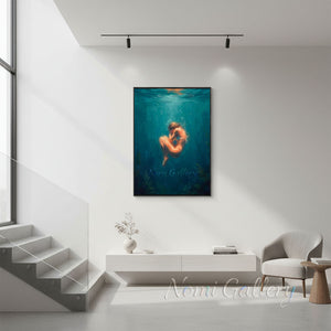 Luminous Woman in Deep Ocean - Hand-painted Oil Painting #SS270