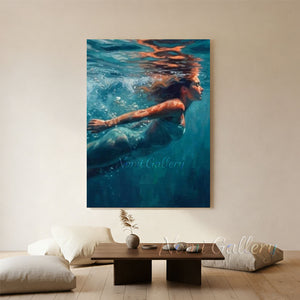 Shimmering Deep Sea Diving Painting - Serene Coastal Wall Art #SS272