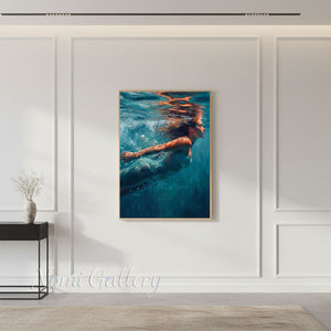 Shimmering Deep Sea Diving Painting - Serene Coastal Wall Art #SS272