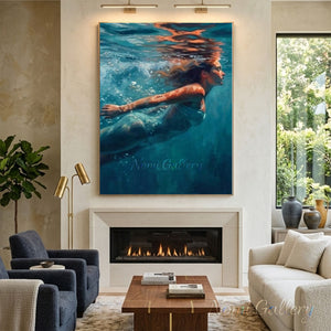 Shimmering Deep Sea Diving Painting - Serene Coastal Wall Art #SS272