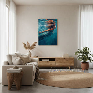 Shimmering Deep Sea Diving Painting - Serene Coastal Wall Art #SS272