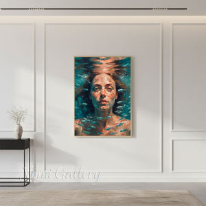 Handmade Impressionist Underwater Woman Portrait Oil Painting #SS273