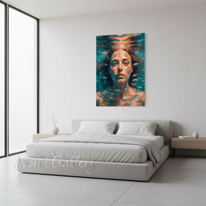 Handmade Impressionist Underwater Woman Portrait Oil Painting #SS273