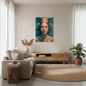 Handmade Impressionist Underwater Woman Portrait Oil Painting #SS273