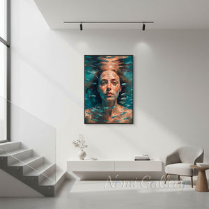 Handmade Impressionist Underwater Woman Portrait Oil Painting #SS273