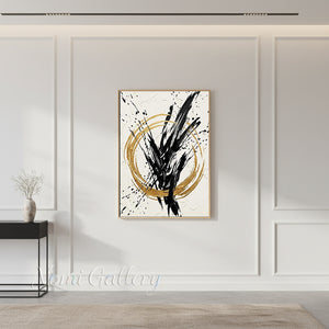 Handmade Gold Foil Textured Circle Abstract Canvas Art #SS186