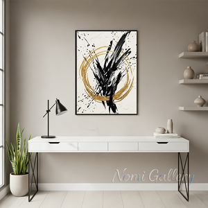 Handmade Gold Foil Textured Circle Abstract Canvas Art #SS186