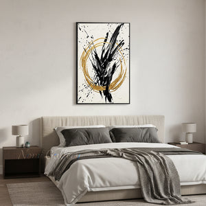 Handmade Gold Foil Textured Circle Abstract Canvas Art #SS186