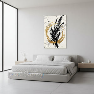 Handmade Gold Foil Textured Circle Abstract Canvas Art #SS186