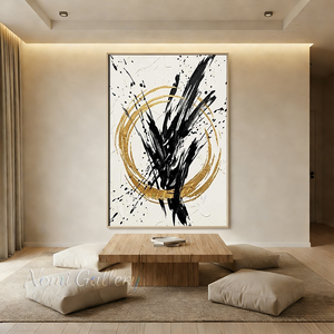 Handmade Gold Foil Textured Circle Abstract Canvas Art #SS186
