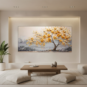 3D Textured Golden Tree of Life Hand-Painted Abstract Canvas Art #SS071
