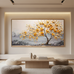 3D Textured Golden Tree of Life Hand-Painted Abstract Canvas Art #SS071