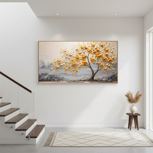 3D Textured Golden Tree of Life Hand-Painted Abstract Canvas Art #SS071