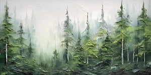 3D Textured Emerald Forest Fog Hand-Painted Abstract Pine Tree Art #SS072