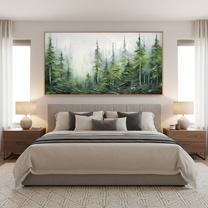 3D Textured Emerald Forest Fog Hand-Painted Abstract Pine Tree Art #SS072