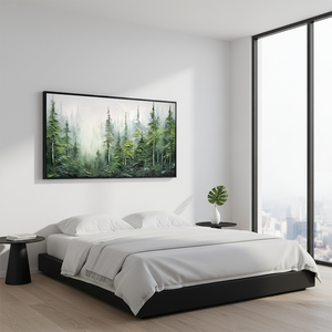 3D Textured Emerald Forest Fog Hand-Painted Abstract Pine Tree Art #SS072