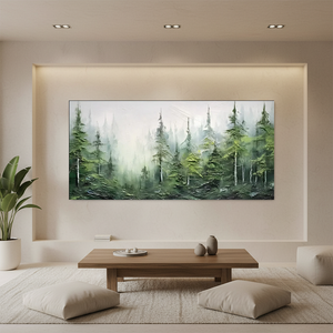 3D Textured Emerald Forest Fog Hand-Painted Abstract Pine Tree Art #SS072