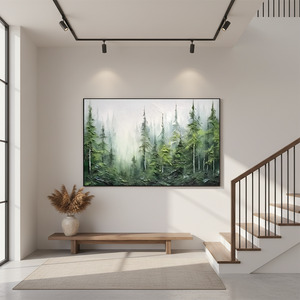 3D Textured Emerald Forest Fog Hand-Painted Abstract Pine Tree Art #SS072