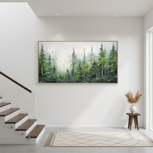 3D Textured Emerald Forest Fog Hand-Painted Abstract Pine Tree Art #SS072
