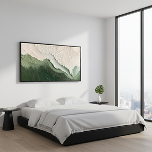 Deep Emerald and White 3D Textured Abstract Hand-Painted Wall Art #SS073